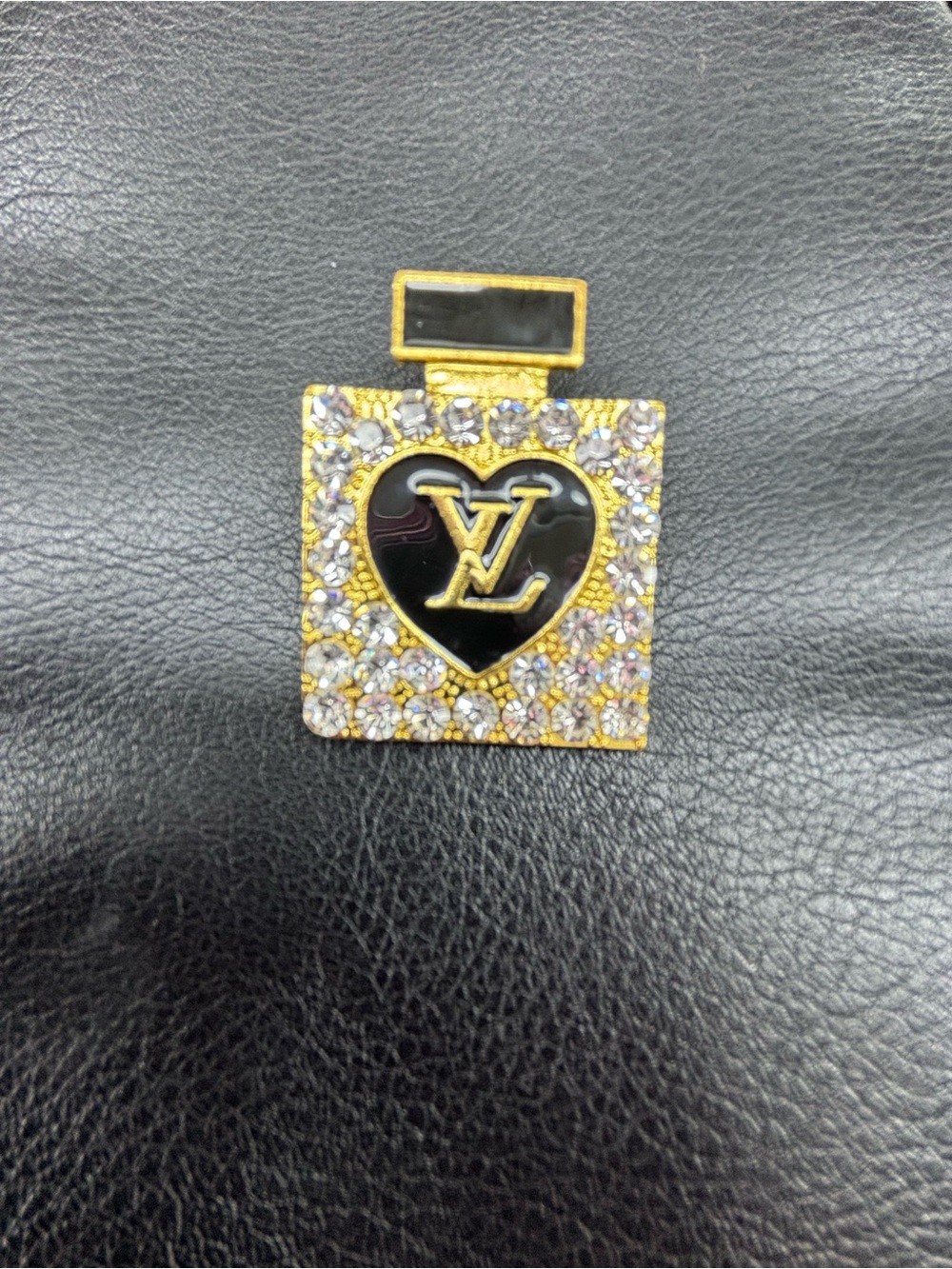 Gold & Black Heart Square Brooch with Crystal Accent - Picture 3 of 4